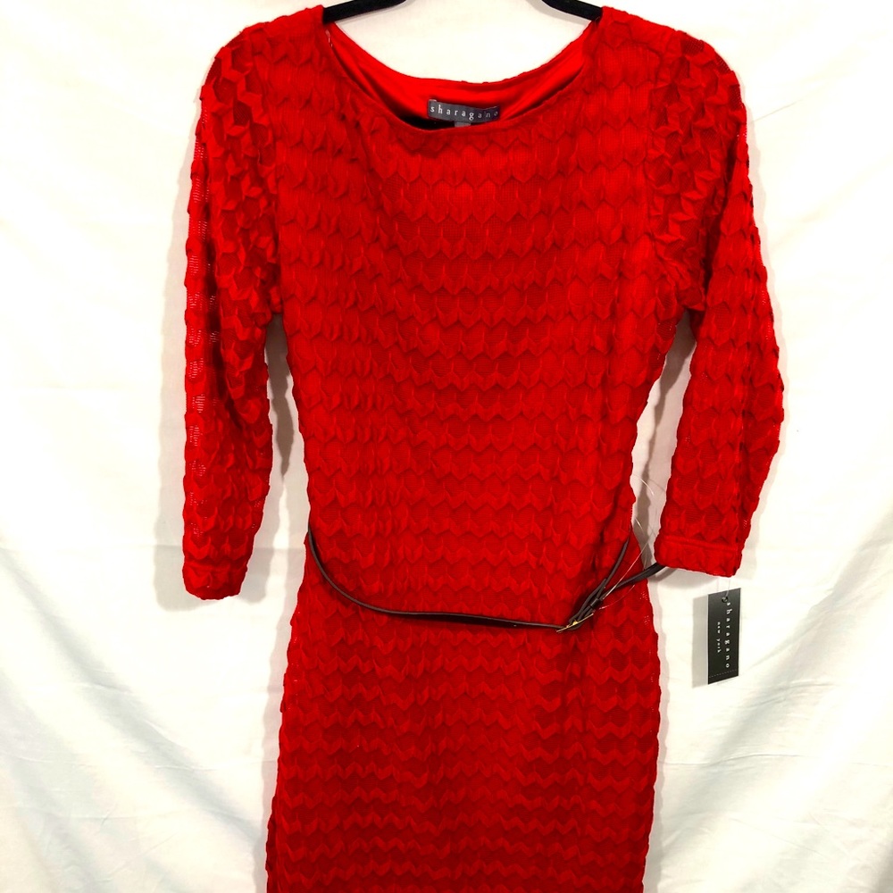 Sharagano Crimson Ruby Dress w/ Belt Size 8